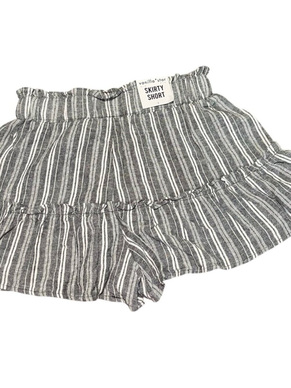 Vanilla Star Skirty Short Womens Large JR Black & White Striped Linen Blend